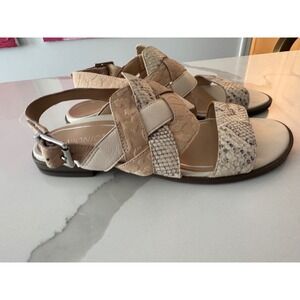 Vionic Kendra Snake Embossed Slingback Flat Sandals Tan Cream Womens 7.5